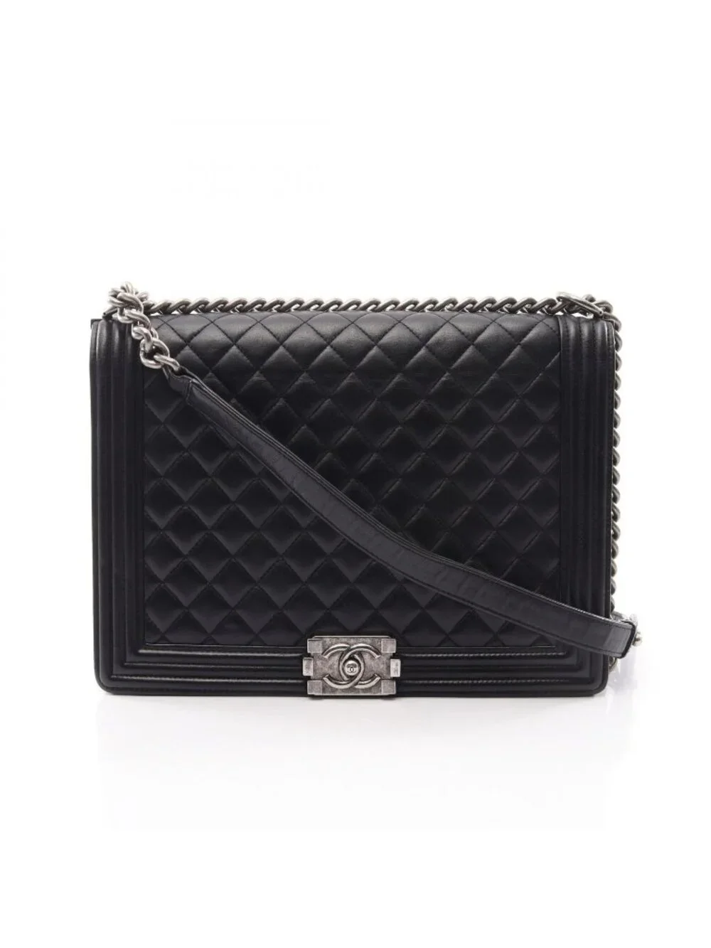 Chanel Shoulder Bag Boy Large Black Lambskin Chain